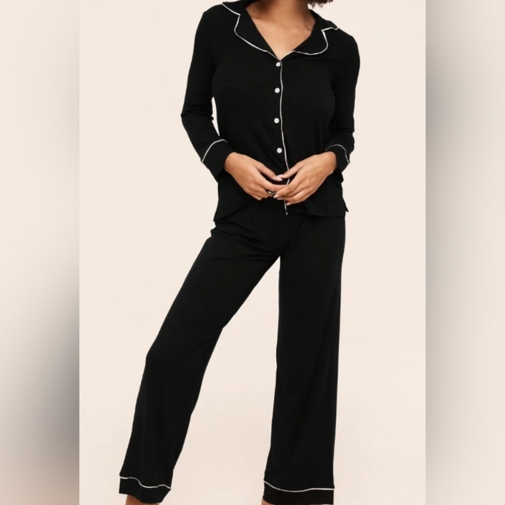 Adore Me Black Pajama Set with White Trim